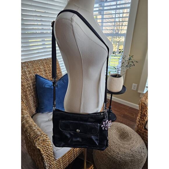 Coach Handbags - Coach Black Signature Ashley Shoulder Bag F16550 EUC Logo Charm